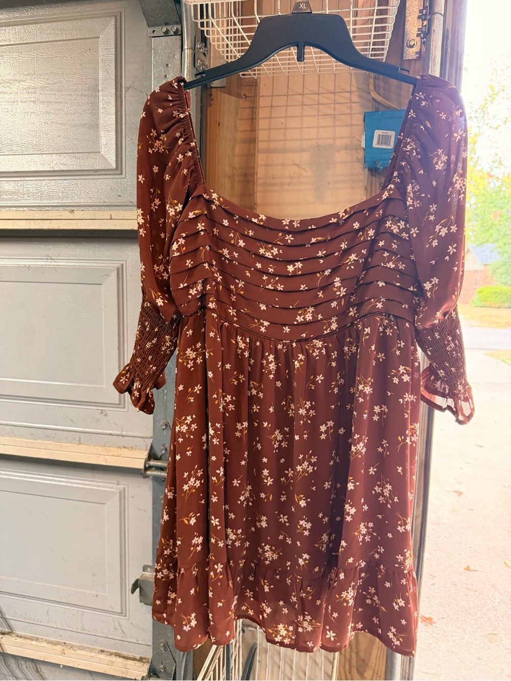 Blue Rain Brown Floral Mini Dress with Square Neck